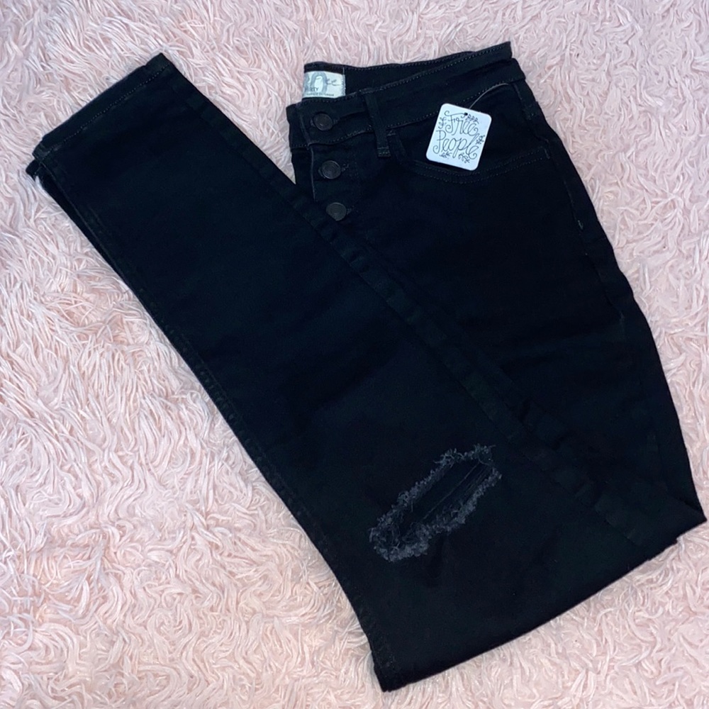 Free People Black Distressed Jeans